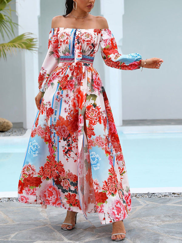 Women's Dress Bohemian style with slits elegant, sulf sleeves, large size