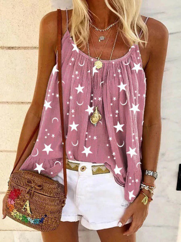 Women's top flared elegant strappy, star print, casual V-neck summer