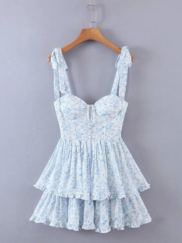 Mini dress Multi-layered chiffon, sleeveless, vintage buttons, evening