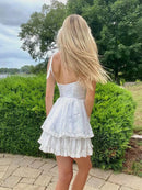 Mini dress Multi-layered chiffon, sleeveless, vintage buttons, evening