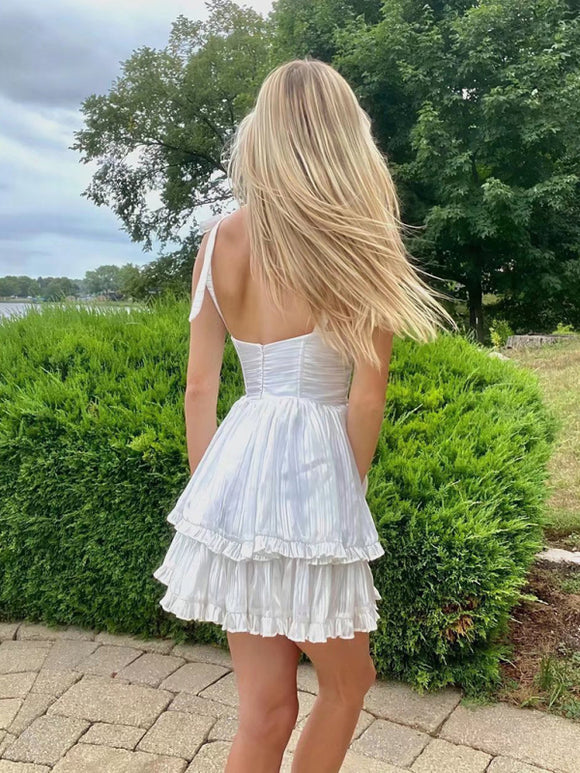 Mini dress Multi-layered chiffon, sleeveless, vintage buttons, evening