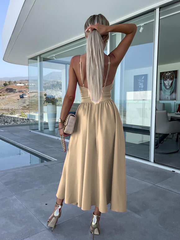 Women's Dress Evening Elegant Backless Cut Out Side Pocket Long Slit