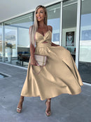 Women's Dress Evening Elegant Backless Cut Out Side Pocket Long Slit