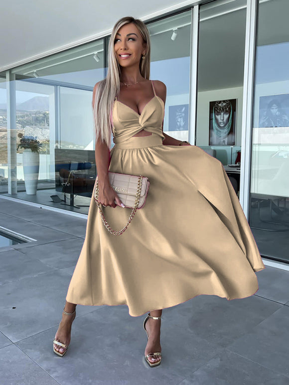 Women's Dress Evening Elegant Backless Cut Out Side Pocket Long Slit