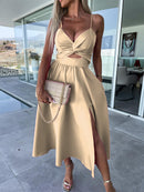 Women's Dress Evening Elegant Backless Cut Out Side Pocket Long Slit