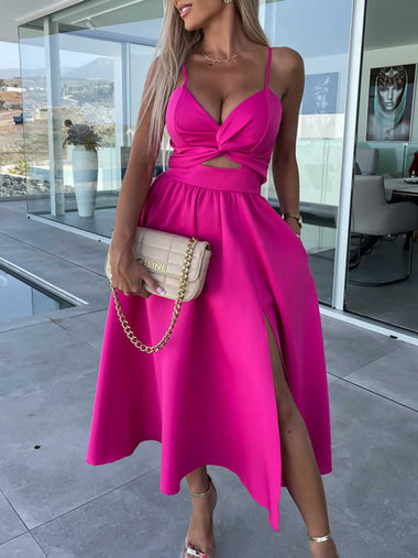 Women's Dress Evening Elegant Backless Cut Out Side Pocket Long Slit