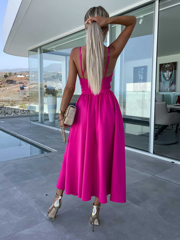 Women's dress evening backless cut out side pocket long slit elegant