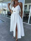 Women's Dress Evening Elegant Backless Cut Out Side Pocket Long Slit