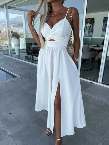 Women's Dress Evening Elegant Backless Cut Out Side Pocket Long Slit