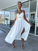 Women's Dress Evening Elegant Backless Cut Out Side Pocket Long Slit