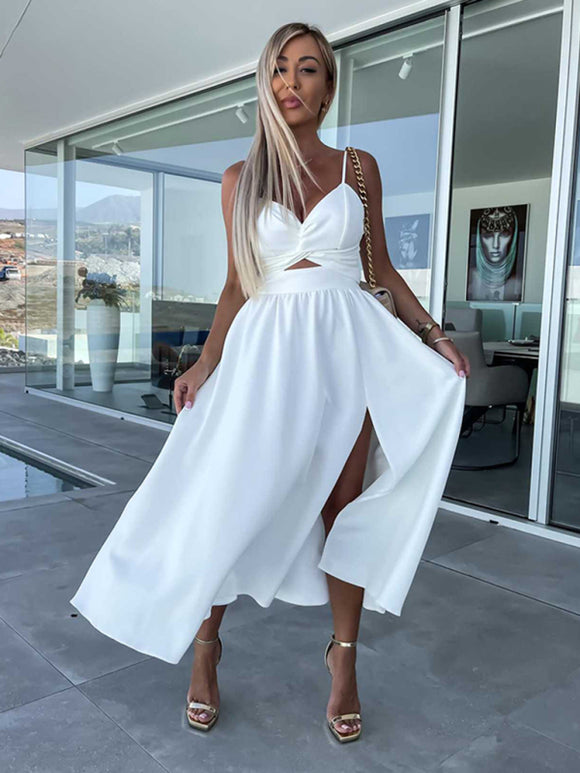 Women's Dress Evening Elegant Backless Cut Out Side Pocket Long Slit