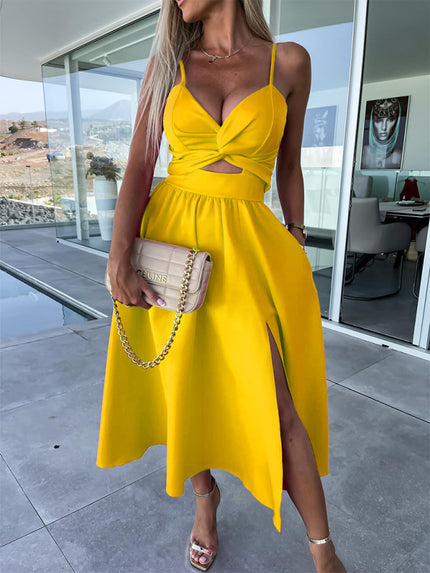 Women's Dress Evening Elegant Backless Cut Out Side Pocket Long Slit