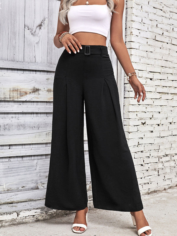 Women's pants high waist wide leg belt elegant, casual, office