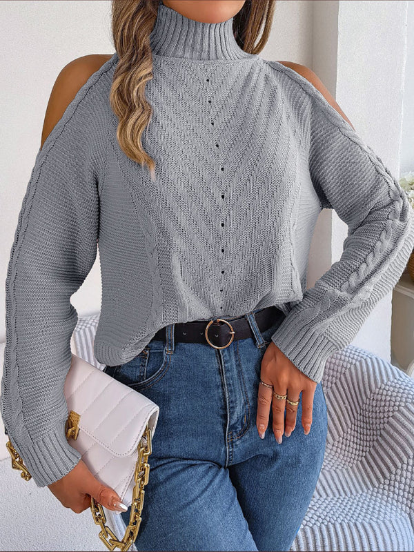 Women's sweater knitted off-shoulder elegant, long sleeves and turtleneck