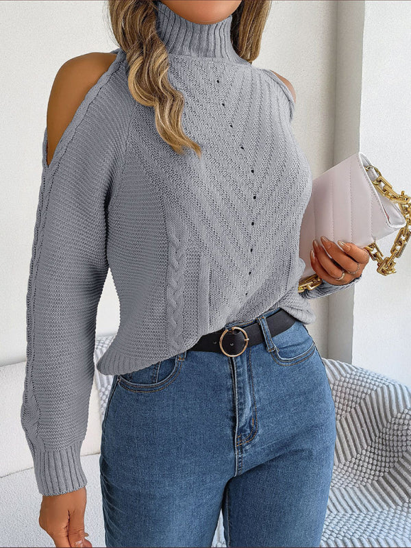 Women's sweater knitted off-shoulder elegant, long sleeves and turtleneck