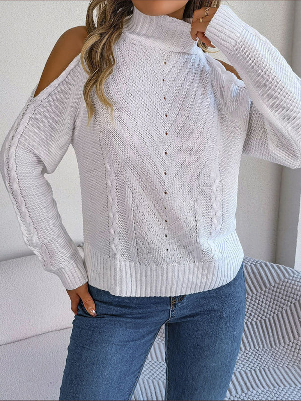 Women's sweater knitted off-shoulder elegant, long sleeves and turtleneck