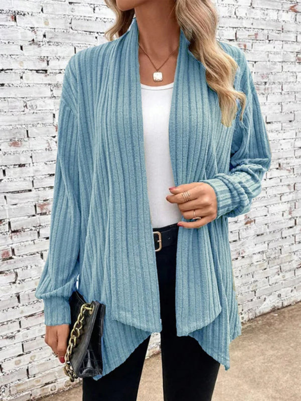 Women's cardigan with long sleeves, elegant open, asymmetrical hem