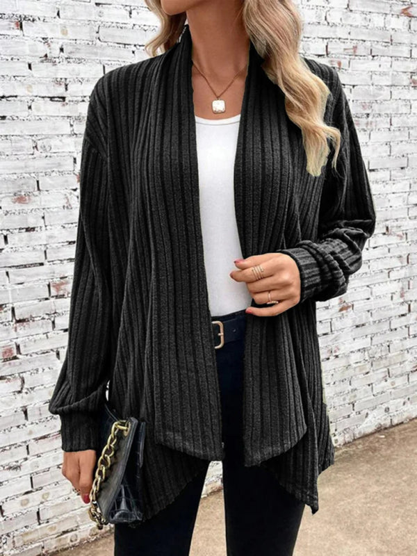 Women's cardigan with long sleeves, elegant open, asymmetrical hem