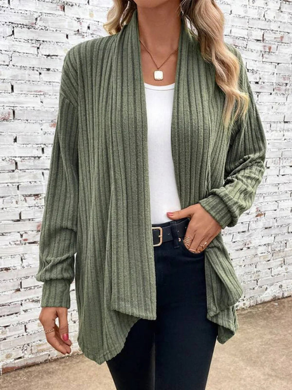 Women's cardigan with long sleeves, elegant open, asymmetrical hem