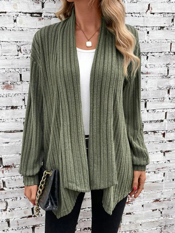 Women's cardigan with long sleeves, elegant open, asymmetrical hem