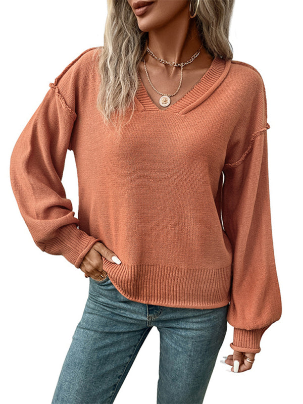 Women's T-Shirt long sleeve V-neck comfortable solid color elegant