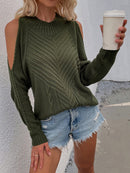 Women's sweater knitted thick round neck, Cut-Out Shoulders elegant
