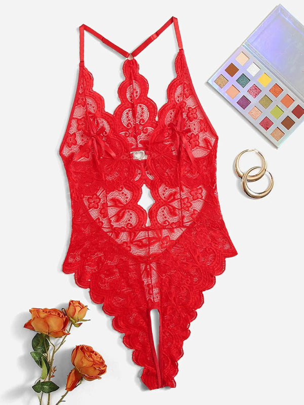 Women's lingerie crotchless elegant sexy transparent lace