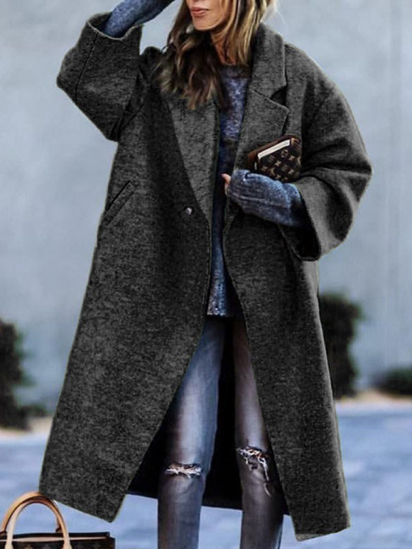 Women's Coat winter wool stylish long sleeve loose without belt