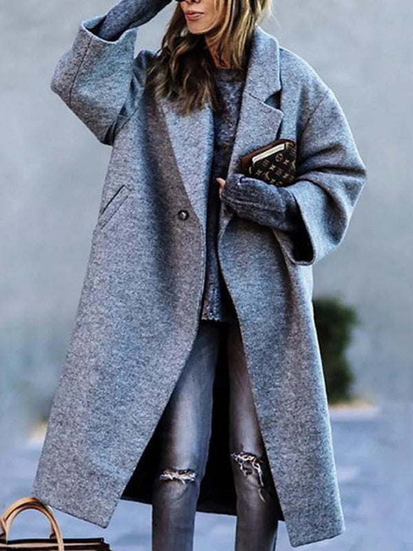 Women's Coat winter wool stylish long sleeve loose without belt