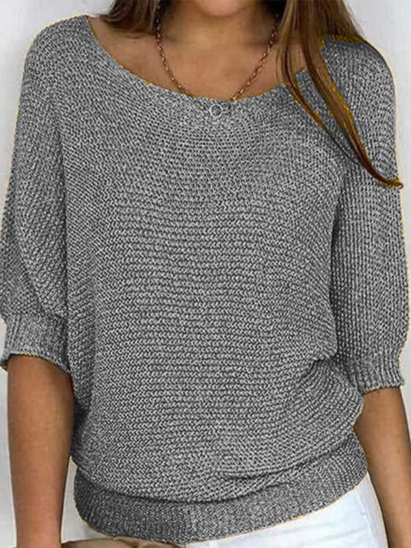 Women's sweater knitted comfortable elegant, round neck 3/4 sleeves