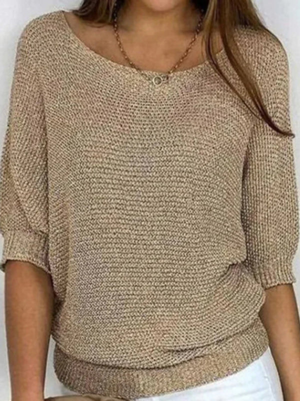 Women's sweater knitted comfortable elegant, round neck 3/4 sleeves