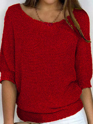 Women's sweater knitted comfortable elegant, round neck 3/4 sleeves