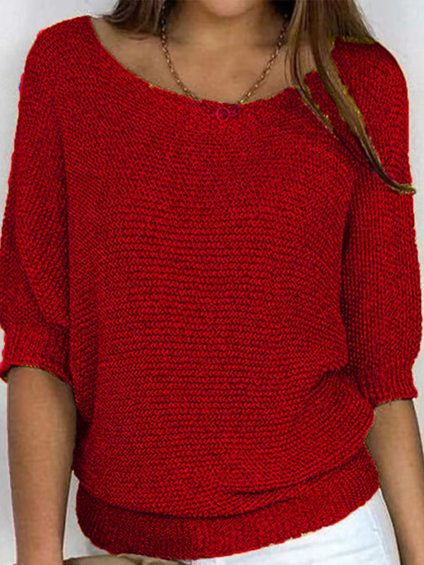 Women's sweater knitted comfortable elegant, round neck 3/4 sleeves