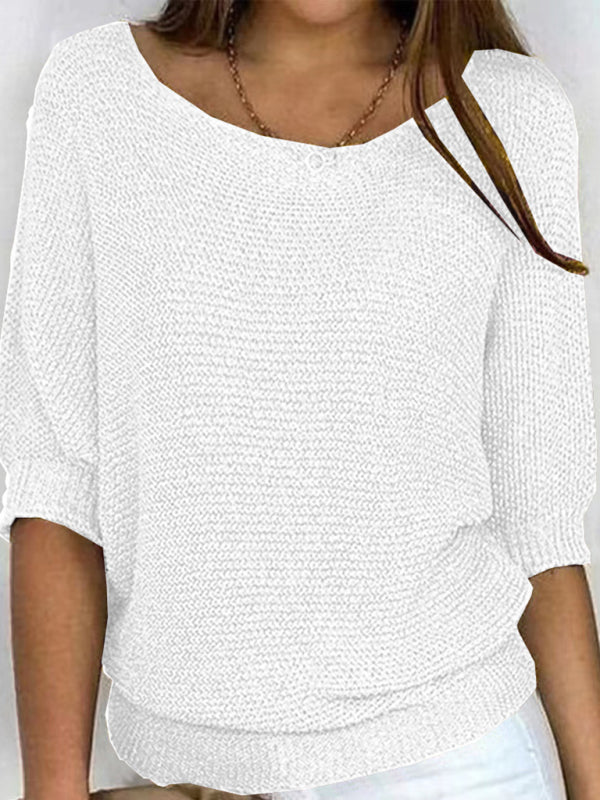 Women's sweater knitted comfortable elegant, round neck 3/4 sleeves