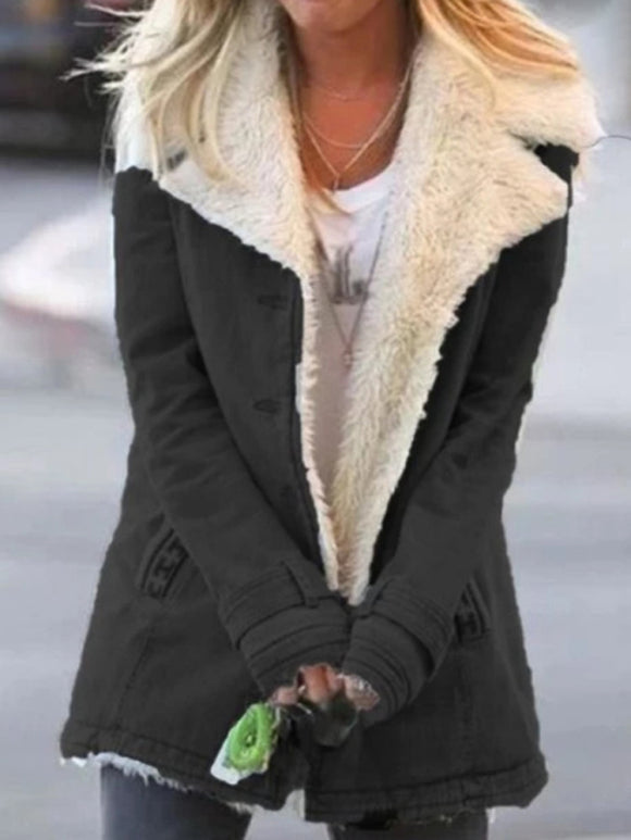 Women's jacket mid-length thermal without hood lapel button