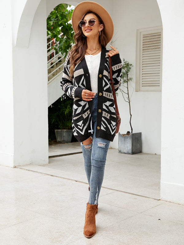 Women's cardigan open, contrast pocket, bohemian print, coats, plus size