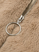 Women's short jacket warm plush elegant cardigan zipper-10