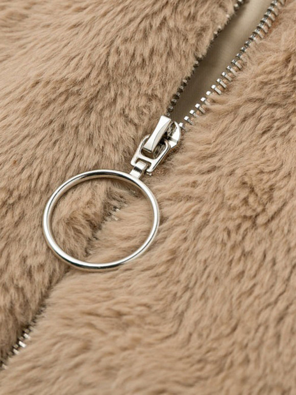 Women's short jacket warm plush elegant cardigan zipper