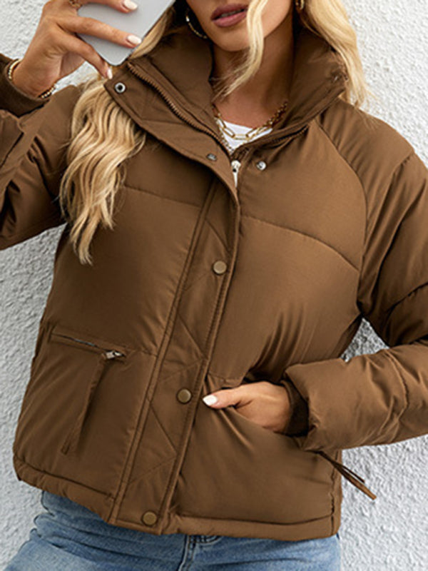 Women's jacket short warm Padded with zipper elegant thick coat