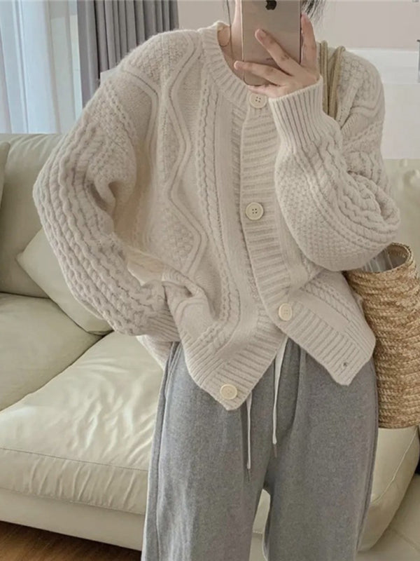 Women's Cardigan knitted loose twist button elegant, versatile, jacket