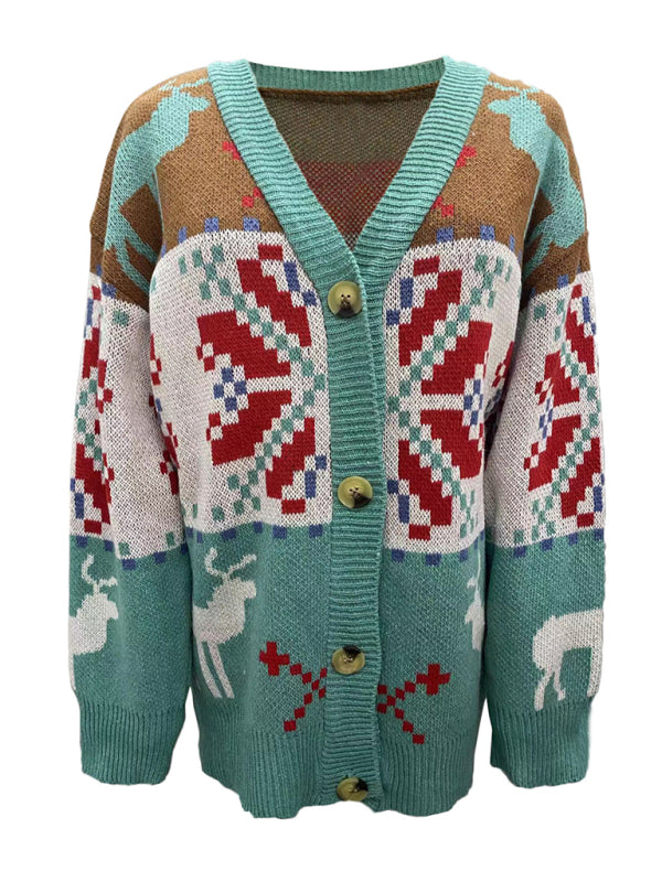 Women's Cardigan knit Christmas elegant, buttons sweater, casual jacket