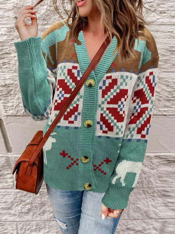 Women's Cardigan knit Christmas elegant, buttons sweater, casual jacket