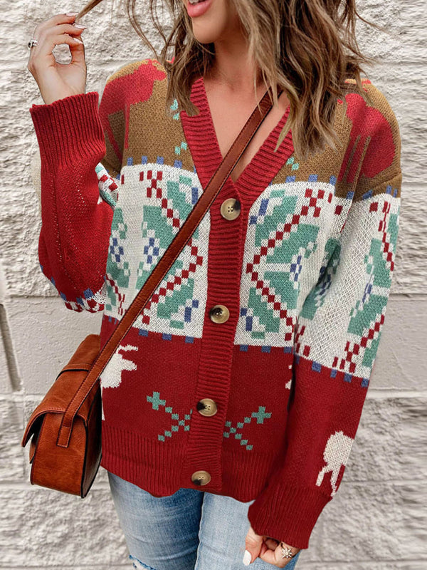 Women's Cardigan knit Christmas elegant, buttons sweater, casual jacket