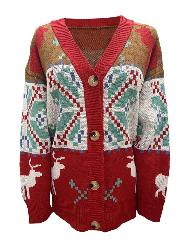 Women's Cardigan knit Christmas elegant, buttons sweater, casual jacket