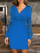 Women's dress evening sequined elegant mesh sleeves patchwork