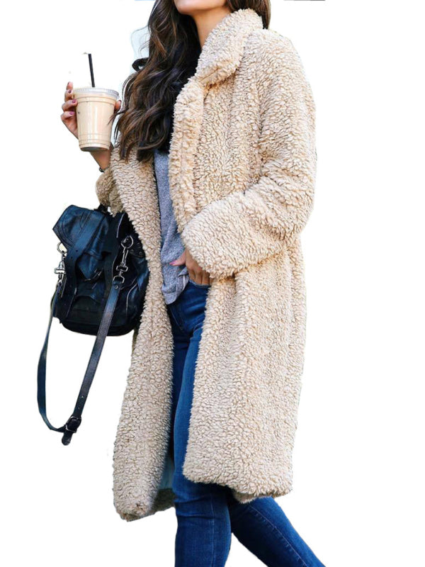 Women's Coat faux fur lapel elegant long thick warm