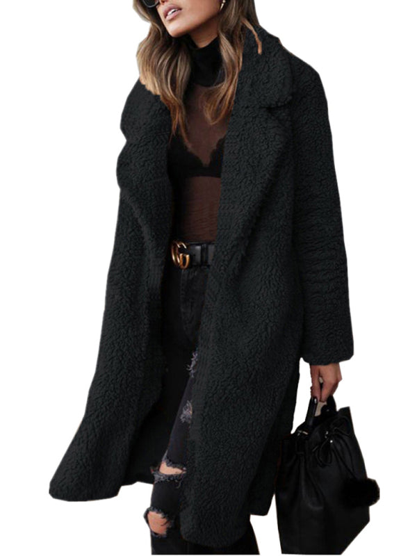 Women's Coat faux fur lapel elegant long thick warm