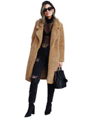 Women's Coat faux fur lapel elegant long thick warm