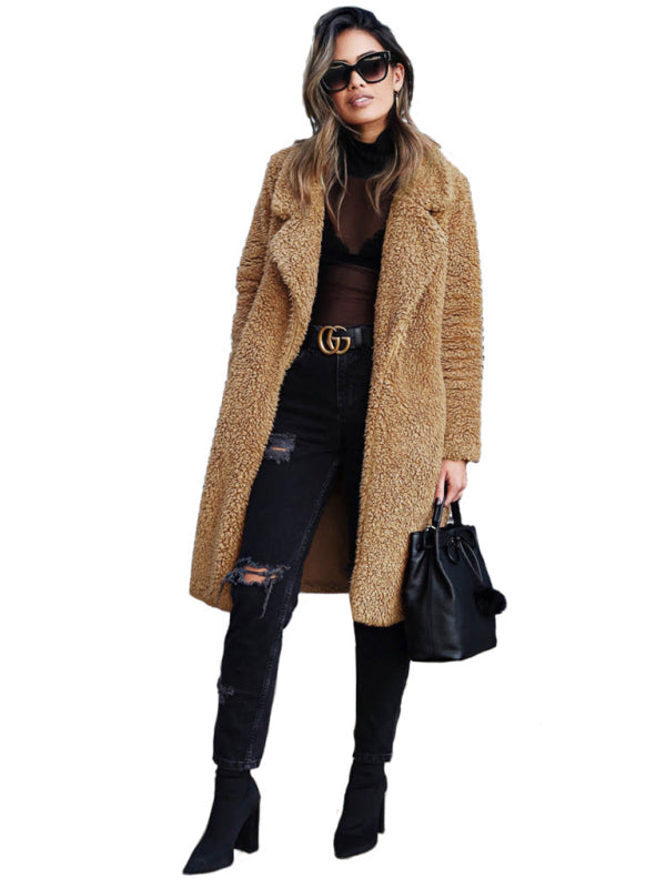 Women's Coat faux fur lapel elegant long thick warm