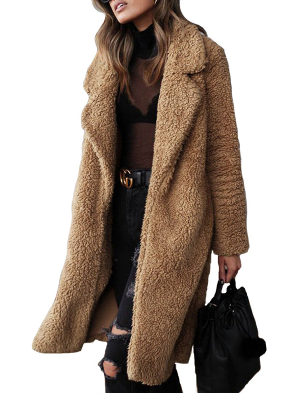 Women's Coat faux fur lapel elegant long thick warm